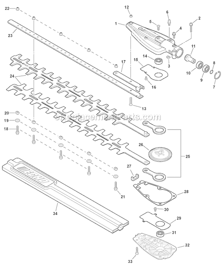 Gear Case Blades Diagram and Parts List for SHC-225S S86213001001-S86213999999 Echo Hedge Trimmer