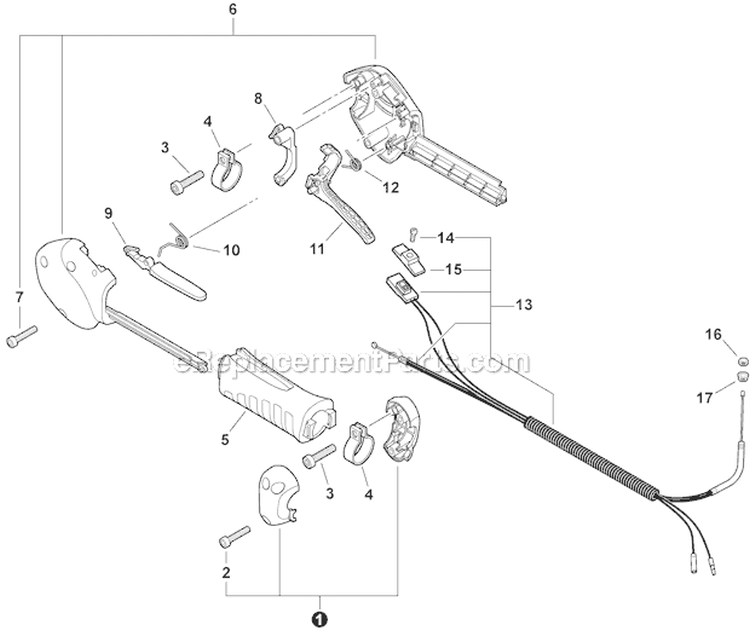 Control Handle and Cable Diagram and Parts List for SHC-225S S86213001001-S86213999999 Echo Hedge Trimmer