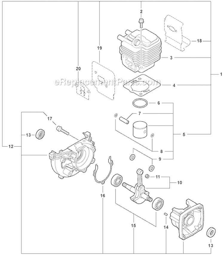 Engine Short Block Diagram and Parts List for SHC-225S S86213001001-S86213999999 Echo Hedge Trimmer