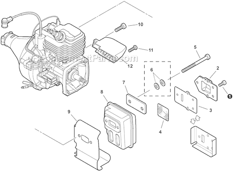 Exhaust Diagram and Parts List for SHC-225S S86213001001-S86213999999 Echo Hedge Trimmer