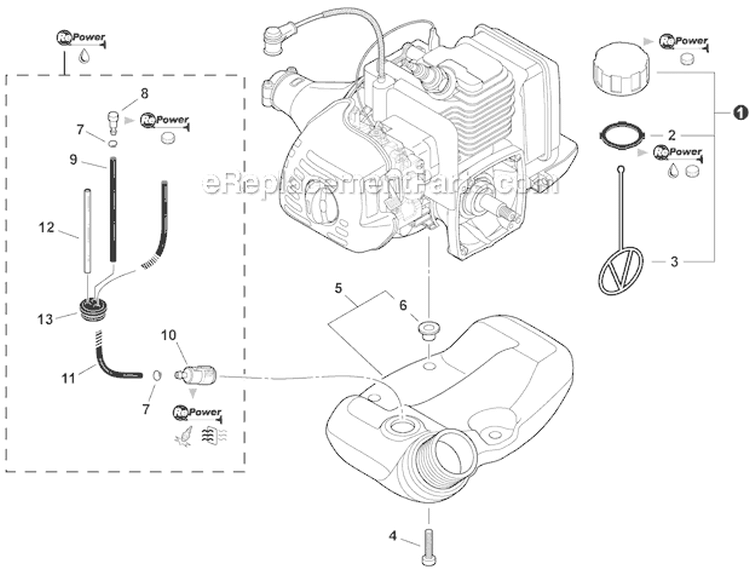 Fuel System Diagram and Parts List for SHC-225S S86213001001-S86213999999 Echo Hedge Trimmer