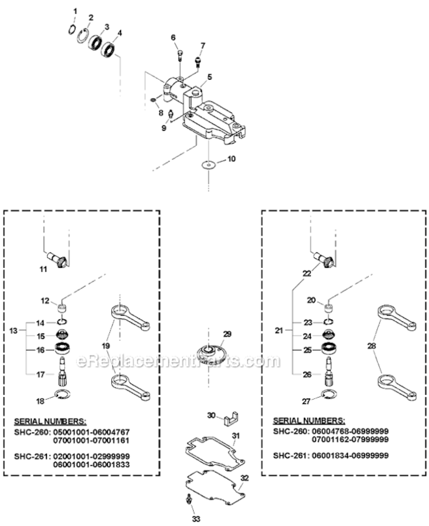 Gear_Case Diagram and Parts List for SHC-260 05001001-05999999 Echo Hedge Trimmer
