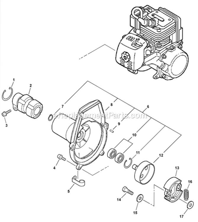 Fan_Case_Clutch Diagram and Parts List for SHC-260 05001001-05999999 Echo Hedge Trimmer