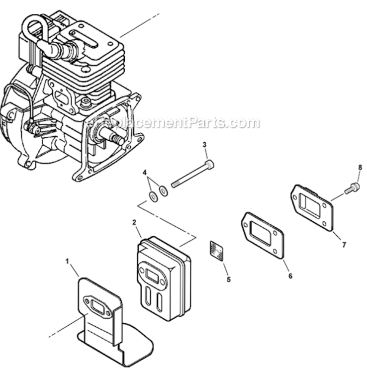 Exhaust Diagram and Parts List for SHC-260 05001001-05999999 Echo Hedge Trimmer