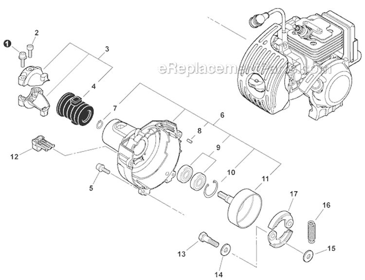 Fan Case, Clutch Diagram and Parts List for SHC-266 T44012001001-T44012999999 Echo Hedge Trimmer