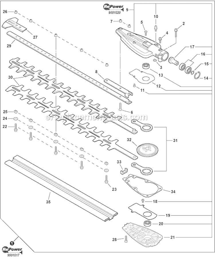 Blades Gear Case Diagram and Parts List for SHC-266 T44113001001-T44113999999 Echo Hedge Trimmer