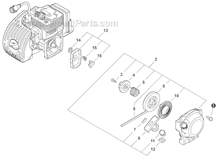 Starter Diagram and Parts List for SHC-266 T44113001001-T44113999999 Echo Hedge Trimmer