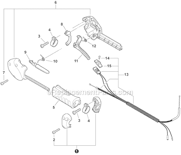 Control Handle and Cable Diagram and Parts List for SHC-266 T44113001001-T44113999999 Echo Hedge Trimmer