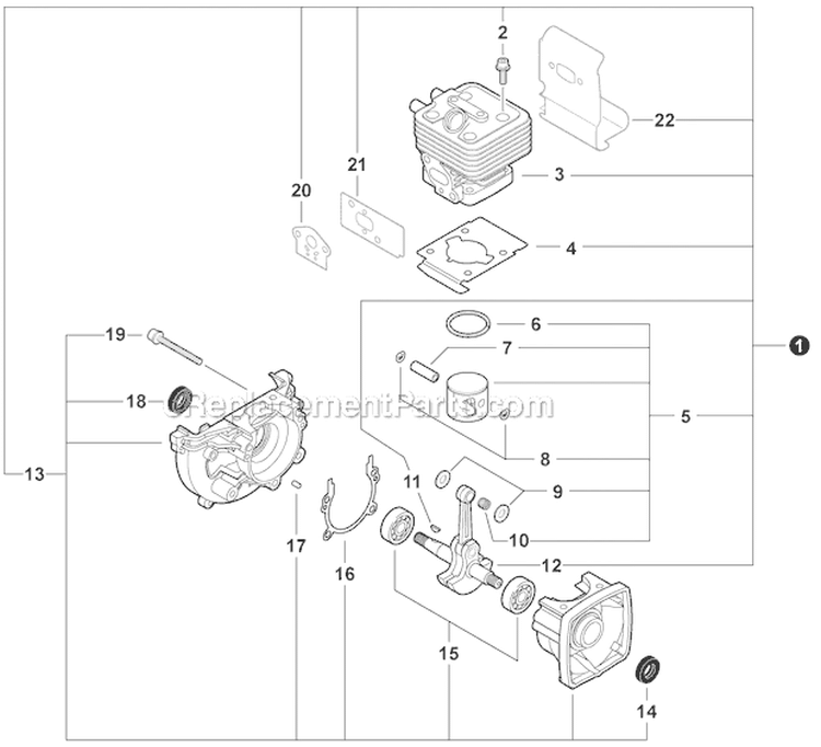 Engine Short Block Diagram and Parts List for SHC-266 T44113001001-T44113999999 Echo Hedge Trimmer