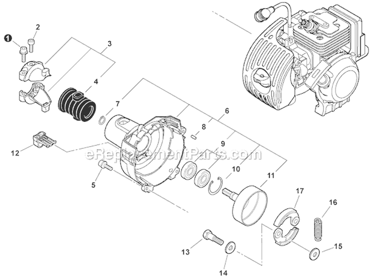 Fan Case, Clutch Diagram and Parts List for SHC-266 T44113001001-T44113999999 Echo Hedge Trimmer