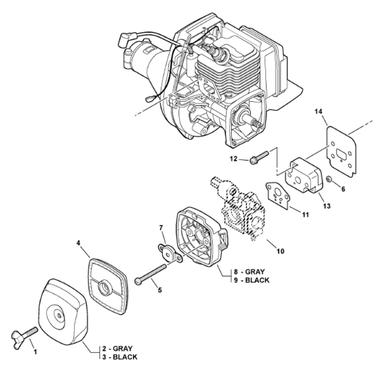 Intake Diagram and Parts List for SHC-212  Echo Hedge Trimmer