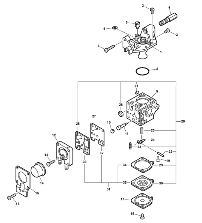 Carburetor -- Rb-K75 Diagram and Parts List for SHC-212  Echo Hedge Trimmer