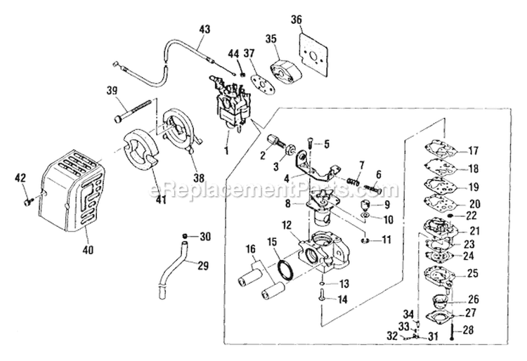 Carburetor Diagram and Parts List for SHR-200E After SN 001001 Echo Sprayer
