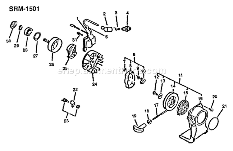 Page H Diagram and Parts List for SRM-1501 0039001 - 0083386 Echo Trimmer