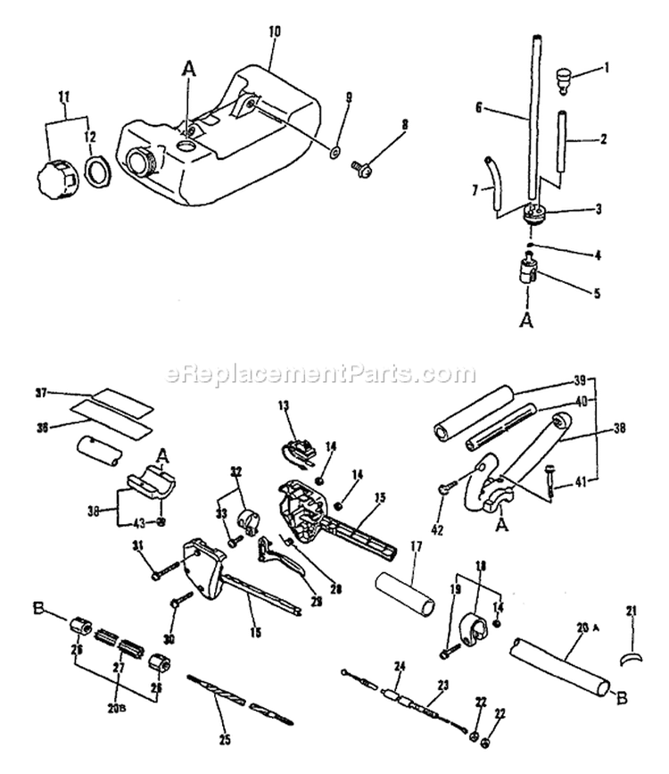 Fuel System, Driveshaft, Handles,Throttle,Switch Diagram and Parts List for SRM-2100 Type 1 -001001 - 159490 Echo Trimmer