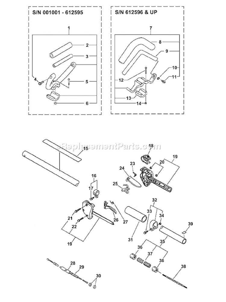Page D Diagram and Parts List for SRM-2100 Type 1E -001001 - 008042 Echo Trimmer