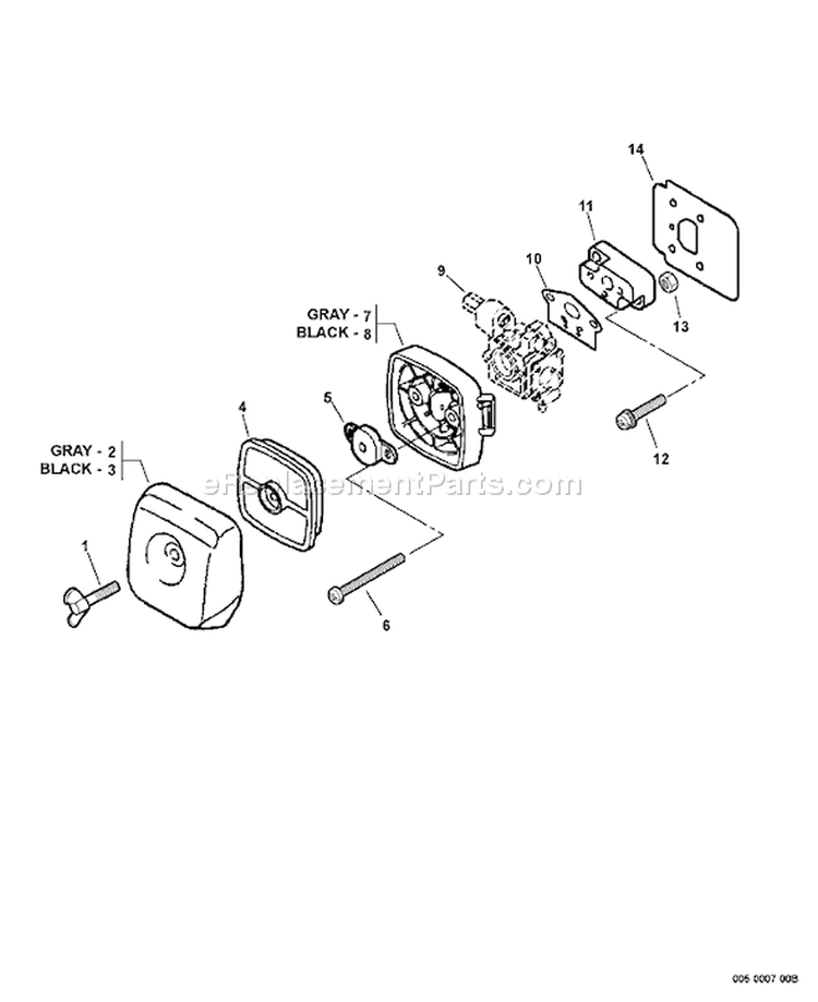 Page K Diagram and Parts List for SRM-210 08075195 - 08467771 Echo Trimmer