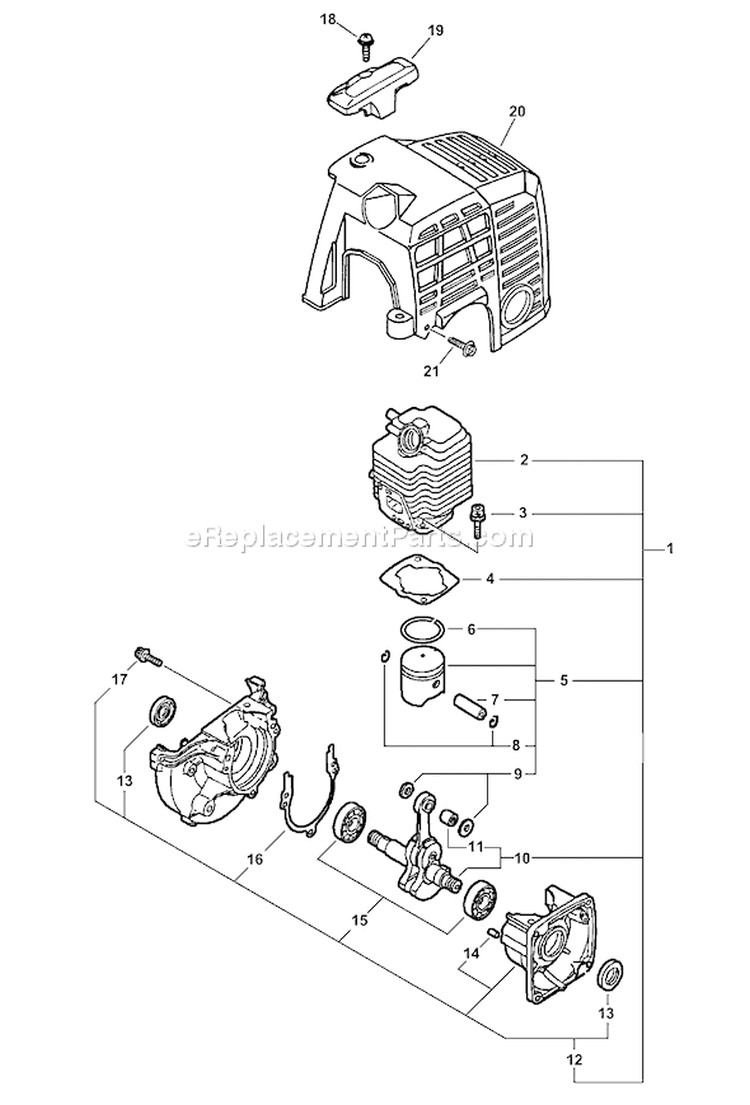 Page D Diagram and Parts List for SRM-2110 Type 1E Echo Trimmer