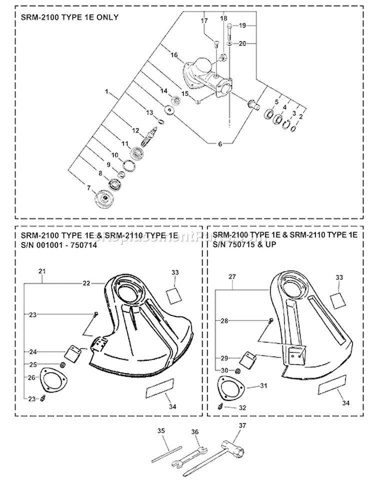 Page F Diagram and Parts List for SRM-2110 Type 1E Echo Trimmer