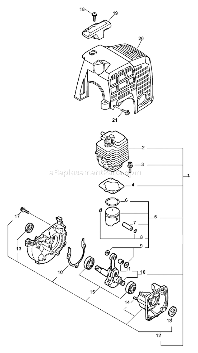 Page E Diagram and Parts List for SRM-2110 Type 1 Echo Trimmer