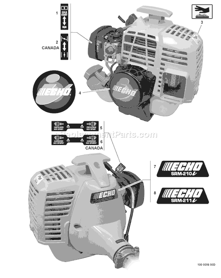 Page K Diagram and Parts List for SRM-211I 06001001 - 06001688 Echo Trimmer