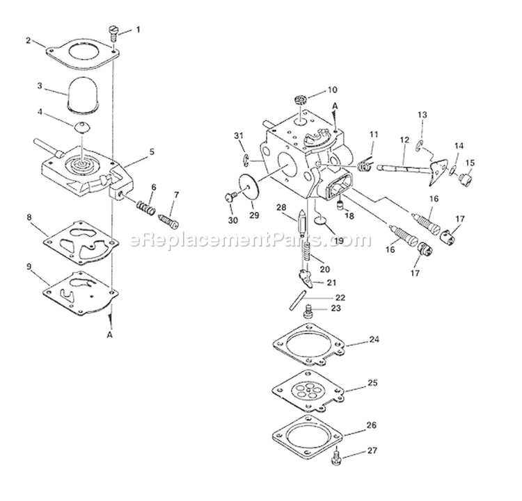 Page A Diagram and Parts List for SRM-2400SB Type 1E Echo Trimmer