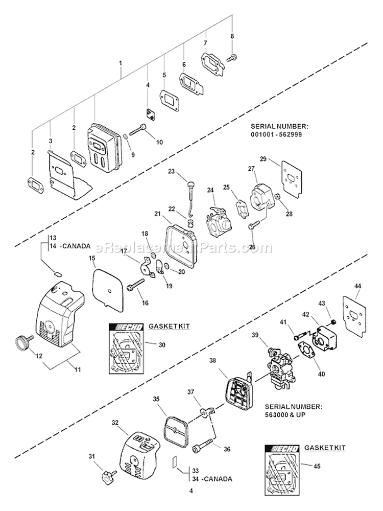 Page D Diagram and Parts List for SRM-2400SB Type 1E Echo Trimmer