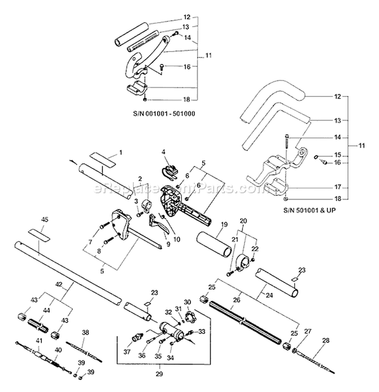 Page E Diagram and Parts List for SRM-2400SB Type 1E Echo Trimmer