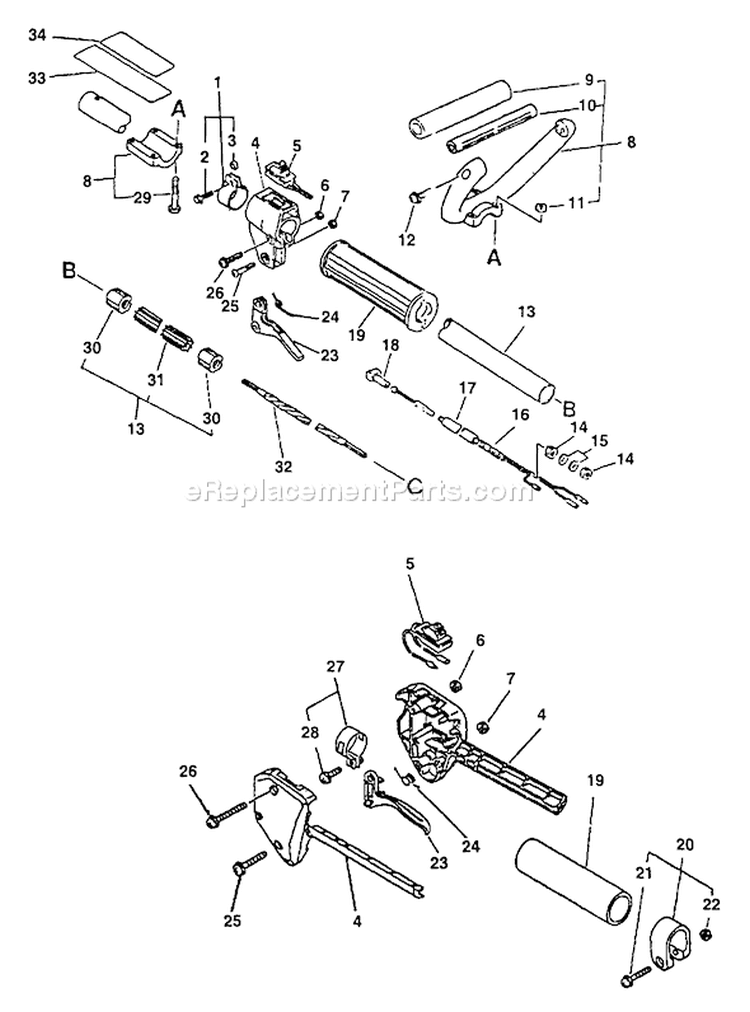 Page B Diagram and Parts List for SRM-2410 001001 - 161628 Echo Trimmer