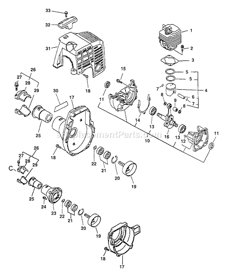Page D Diagram and Parts List for SRM-2410 001001 - 161628 Echo Trimmer