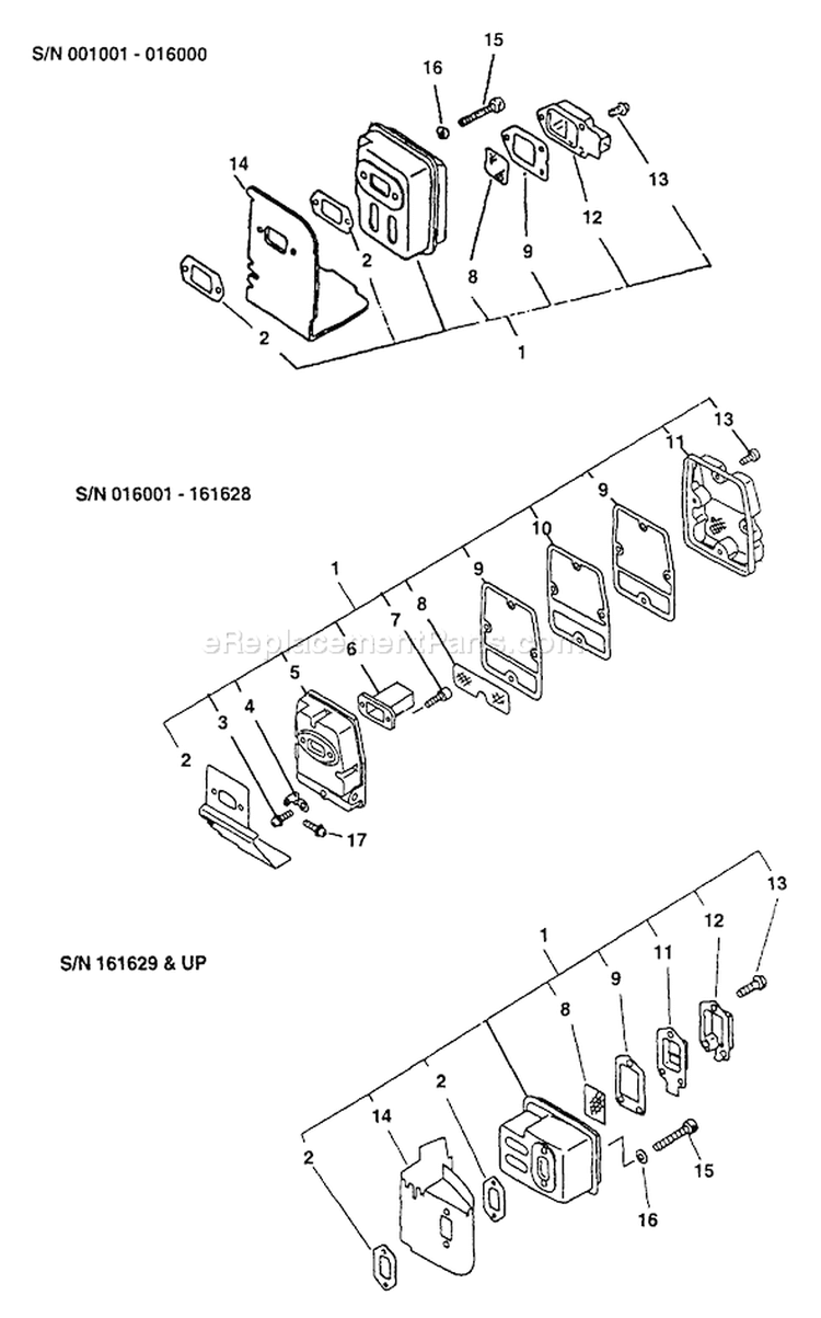 Page E Diagram and Parts List for SRM-2410 001001 - 161628 Echo Trimmer