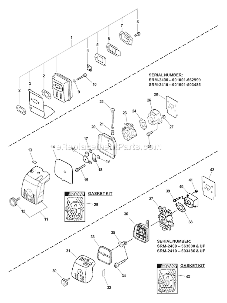 Page G Diagram and Parts List for SRM-2400 Type 1E Echo Trimmer