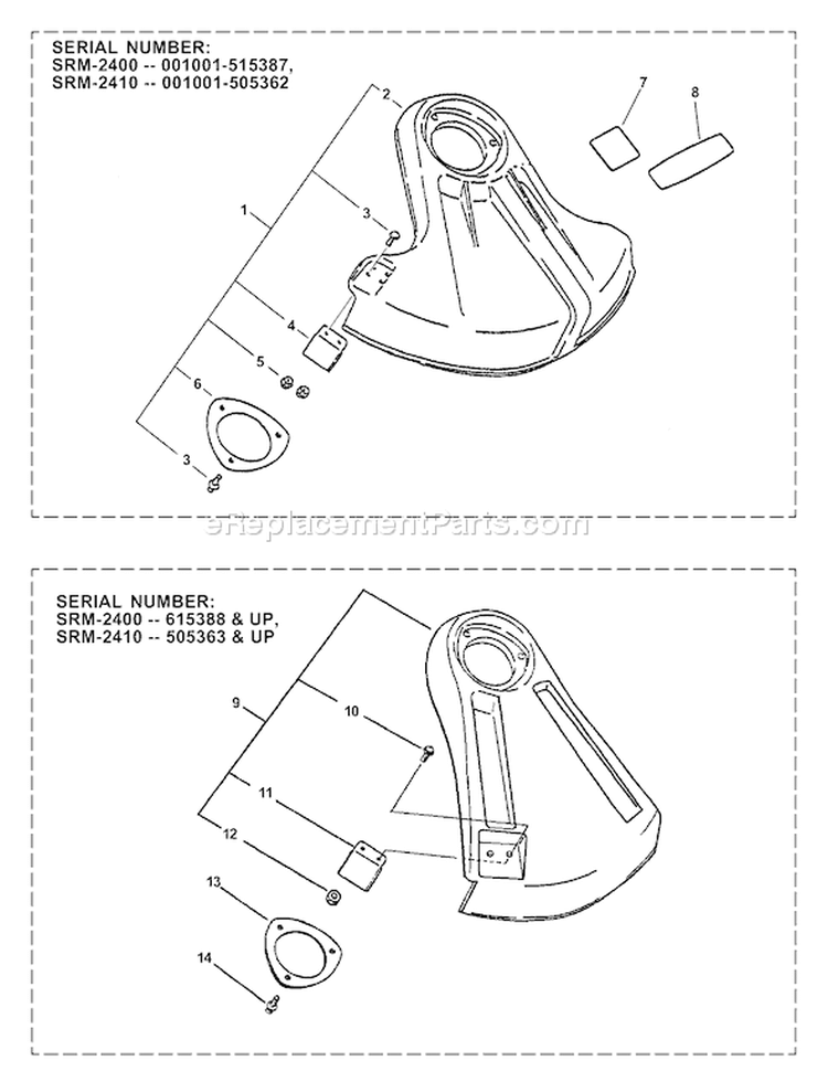 Page H Diagram and Parts List for SRM-2400 Type 1E Echo Trimmer