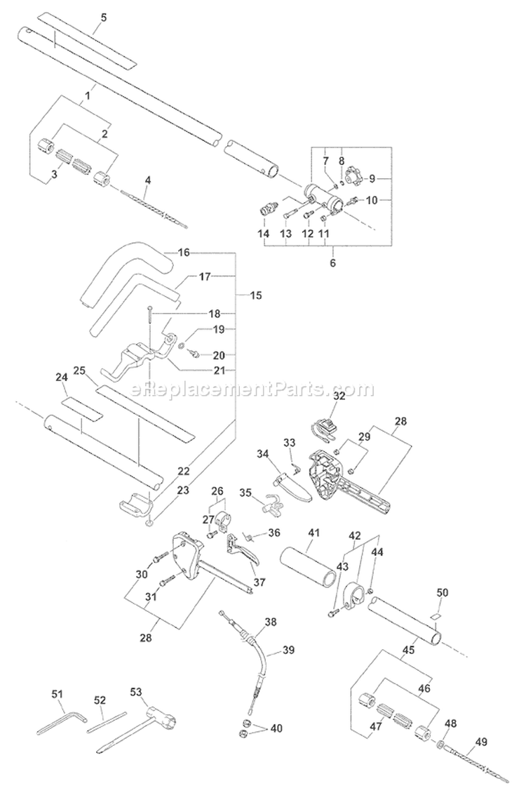 Page H Diagram and Parts List for SRM-261SB 02001001 - 02999999 Echo Trimmer