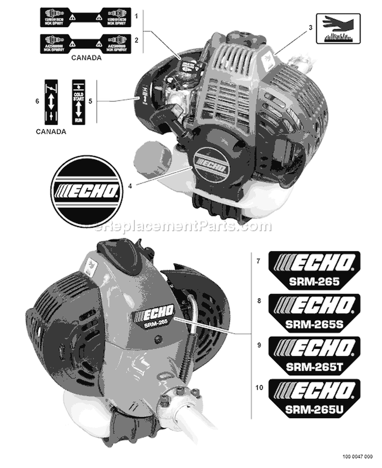 Page K Diagram and Parts List for SRM-265T S81013001001 - S81013999999 Echo Trimmer
