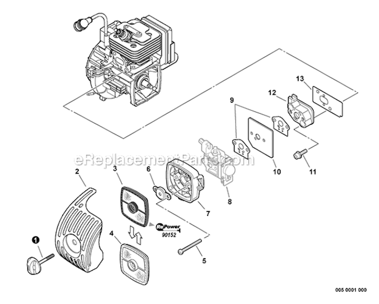 Page M Diagram and Parts List for SRM-265 S70311001001-S70311999999 Echo Trimmer