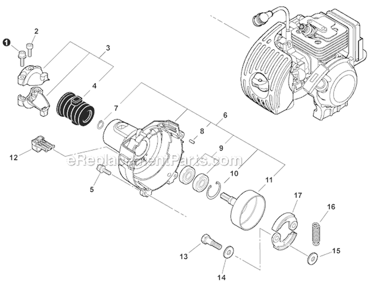 Clutch, Fan Case Diagram and Parts List for SRM-266S T42211001001-T42211999999 Echo Trimmer