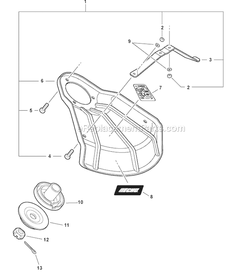 Blade Conversion - Metal Shield, Adapter Plates Diagram and Parts List for SRM-266S T42312001001-T42312999999 Echo Trimmer