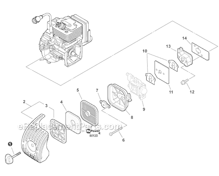 Intake Diagram and Parts List for SRM-266S T43313001001-T43313999999 Echo Trimmer