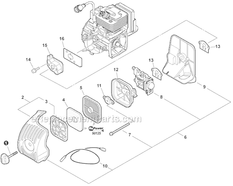 Intake Diagram and Parts List for SRM-266S T43313001001-T43313999999 Echo Trimmer