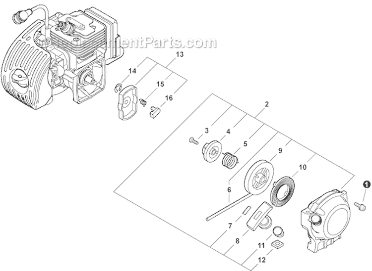 Starter Diagram and Parts List for SRM-266S T43313001001-T43313999999 Echo Trimmer