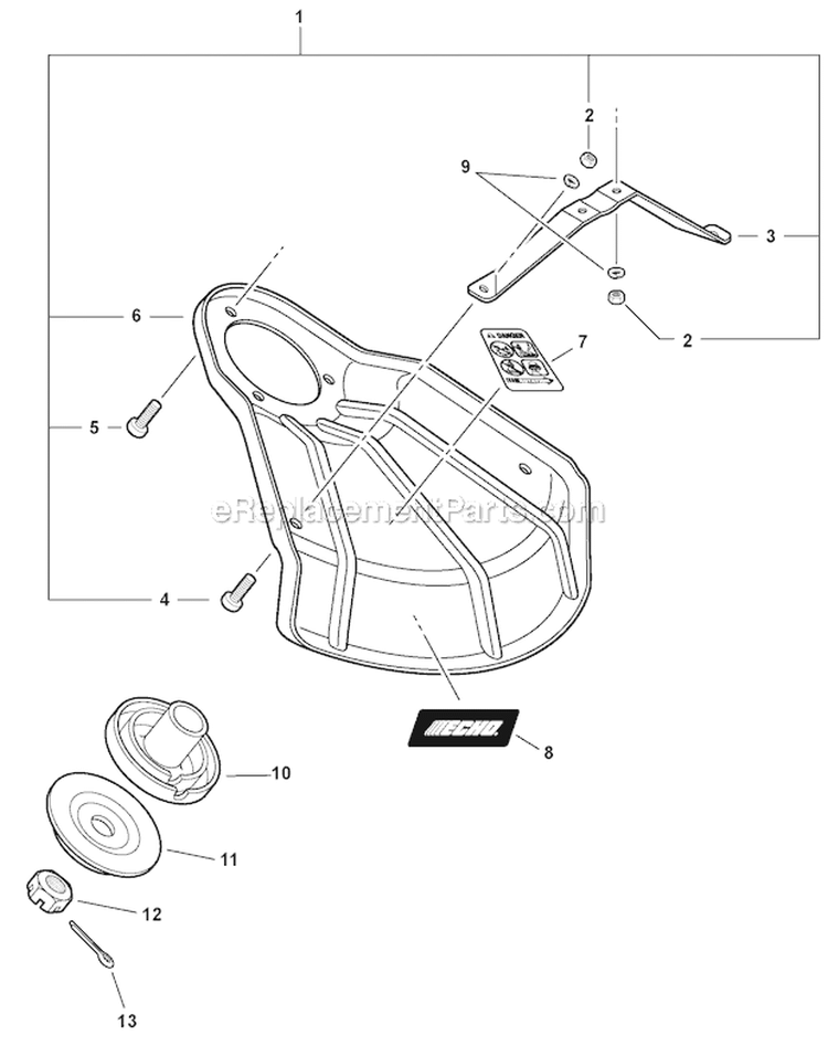 Blade Conversion - Metal Shield, Adapter Plates Diagram and Parts List for SRM-266S T43313001001-T43313999999 Echo Trimmer
