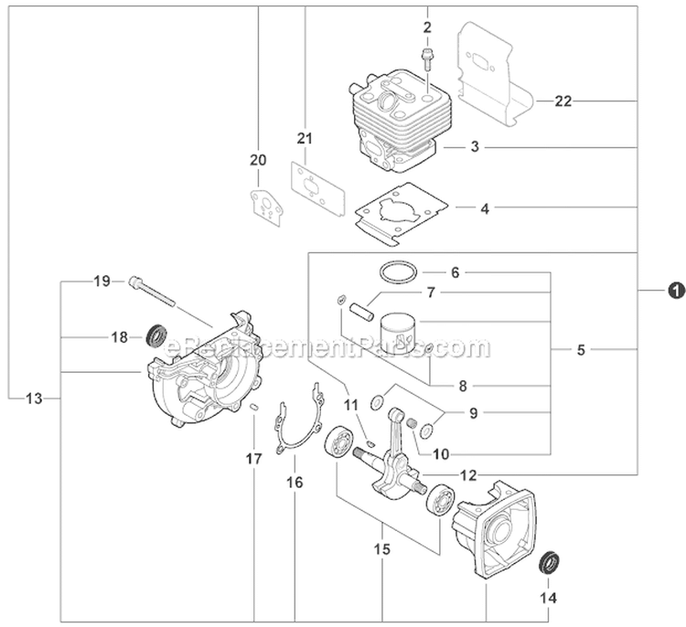 Engine Short Block Diagram and Parts List for SRM-266S T43313001001-T43313999999 Echo Trimmer
