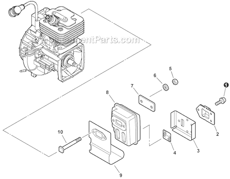 Exhaust Diagram and Parts List for SRM-266S T43313001001-T43313999999 Echo Trimmer