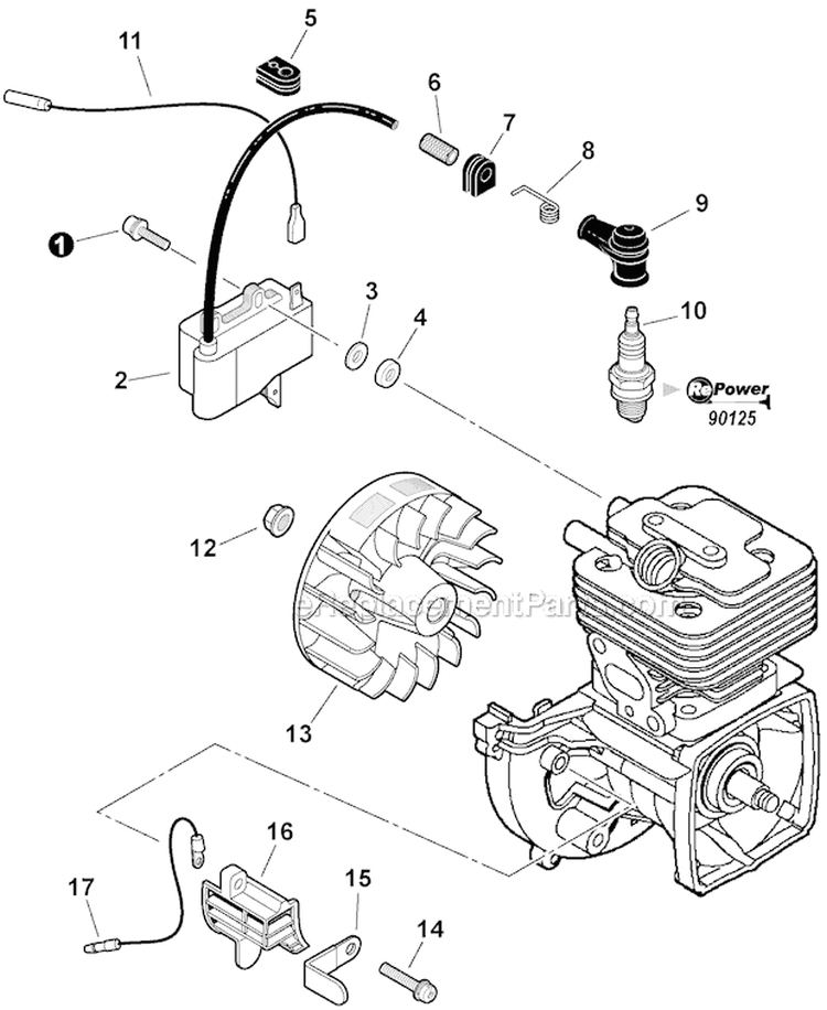 Flywheel, Ignition Diagram and Parts List for SRM-266S T43313001001-T43313999999 Echo Trimmer
