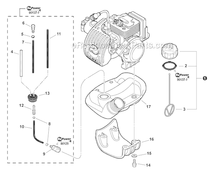 Fuel System Diagram and Parts List for SRM-266T T42411001001-T42411999999 Echo Trimmer