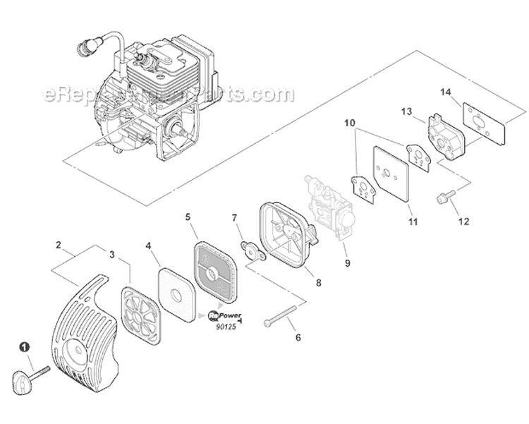 Intake Diagram and Parts List for SRM-266T T42411001001-T42411999999 Echo Trimmer