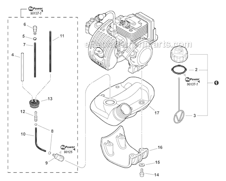 Fuel System Diagram and Parts List for SRM-266T T42512001001-T42512999999 Echo Trimmer