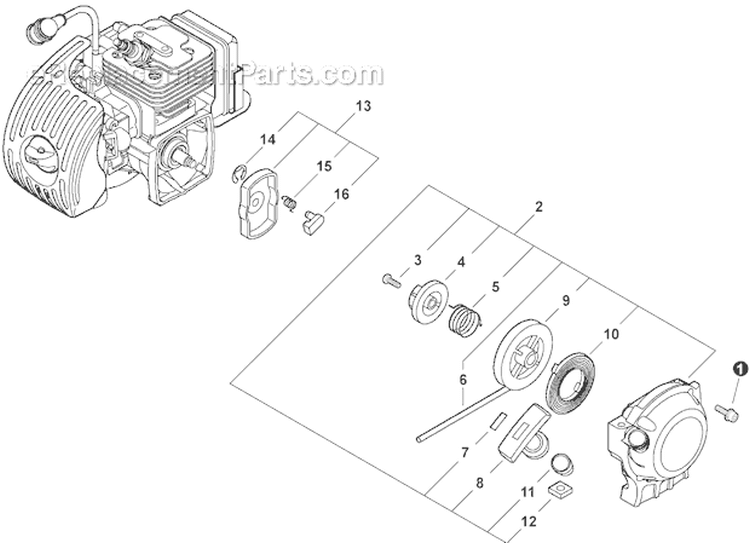 Starter Diagram and Parts List for SRM-266T T42512001001-T42512999999 Echo Trimmer