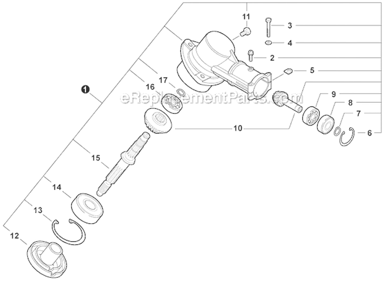 Gear Case Diagram and Parts List for SRM-266T T43413001001-T43413999999 Echo Trimmer